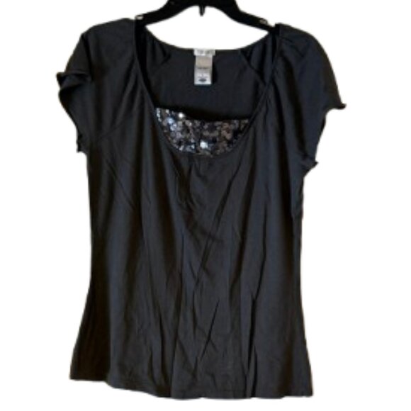 Old Navy Dark Gray Scoop Neck Tee Shirt - Sequin Insert - Large - Picture 2 of 5